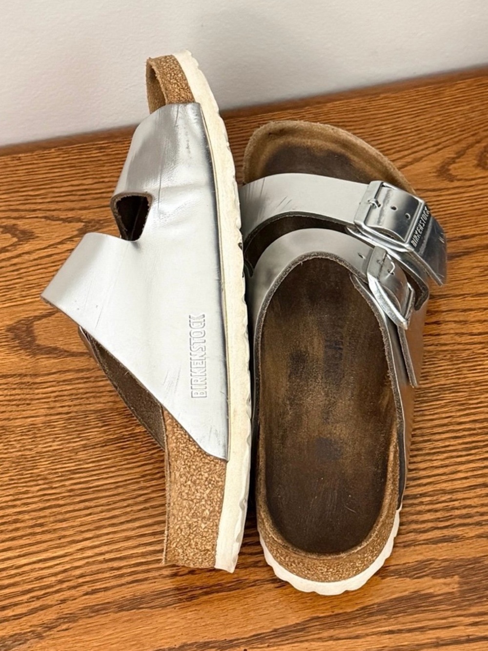 Birkenstock Arizona Silver Two Strap Sandals 38 EU 7.5 US - Picture 6 of 10